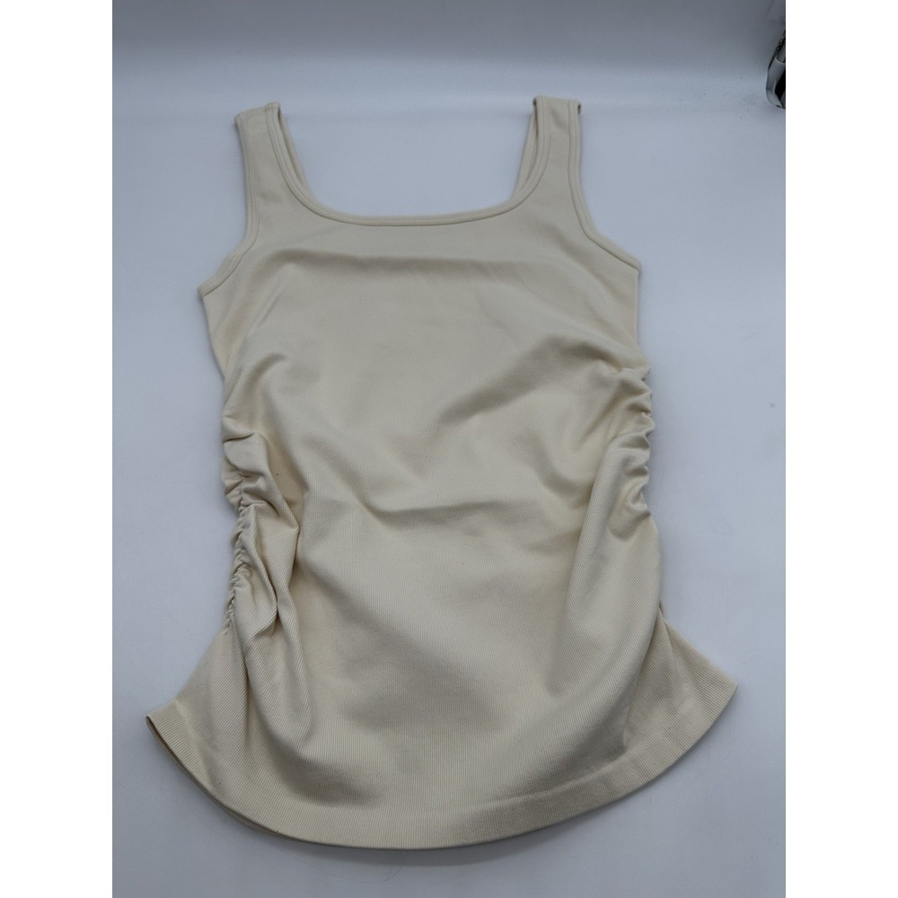 OQQ Women's Beige Cropped Ruched Tank Top 90% Nylon 10% Spandex Stretch S